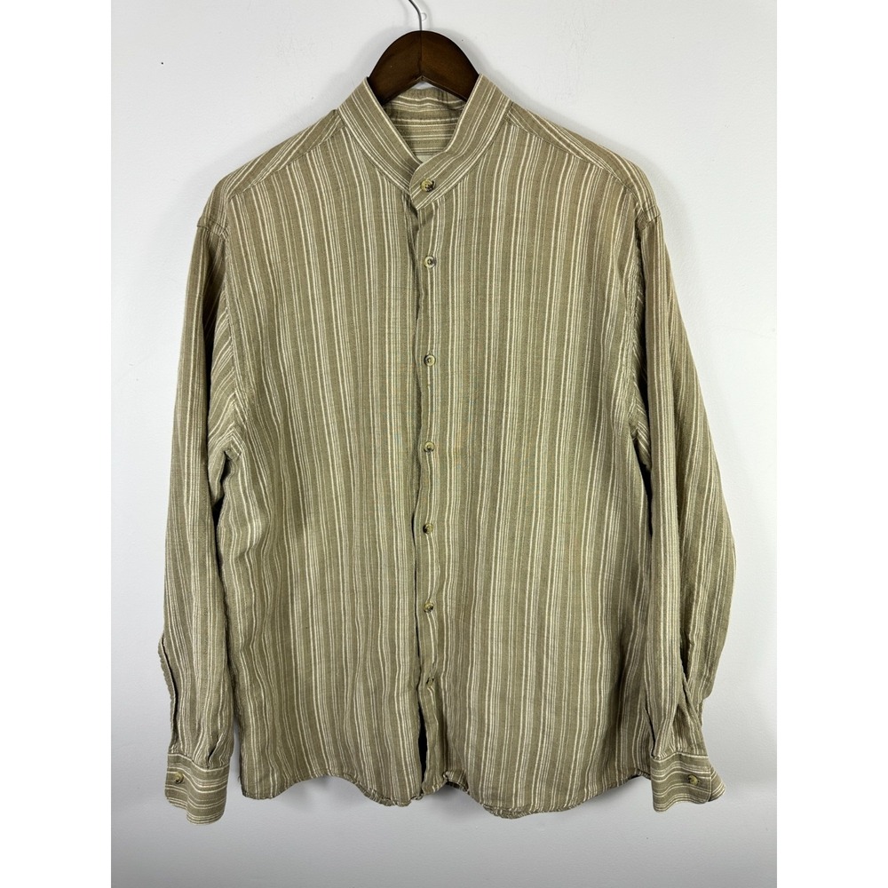 Vtg Burtons Mens Button Up Shirt XL Brown Striped Long Sleeve Earthy Outdoors